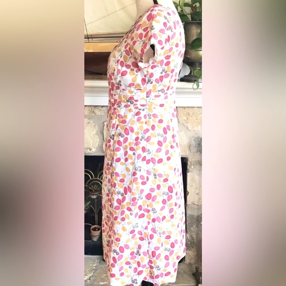 Boden Cotton Capped Sleeve Regatta Spring Pattern Dress w Pleated Detailing - Picture 5 of 9